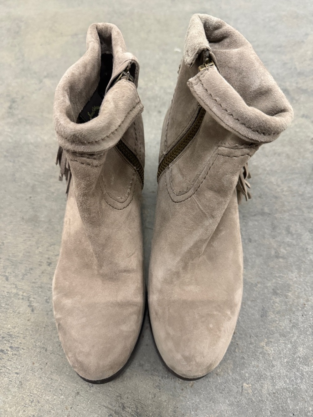 Women's Suede Fringe Ankle Boots - Taupe
